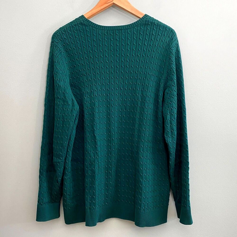 Lands End Cable Knit Sweater Green Cotton Knit Pullover Preppy Classic Size 1X - Picture 3 of 10